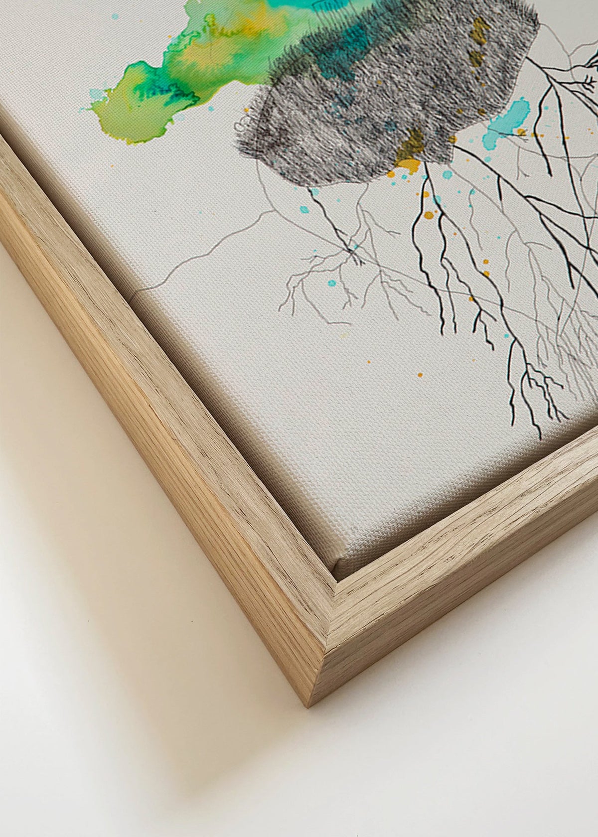 Botanisk print träd och rötter i bläck och akvarell – Canvas detail