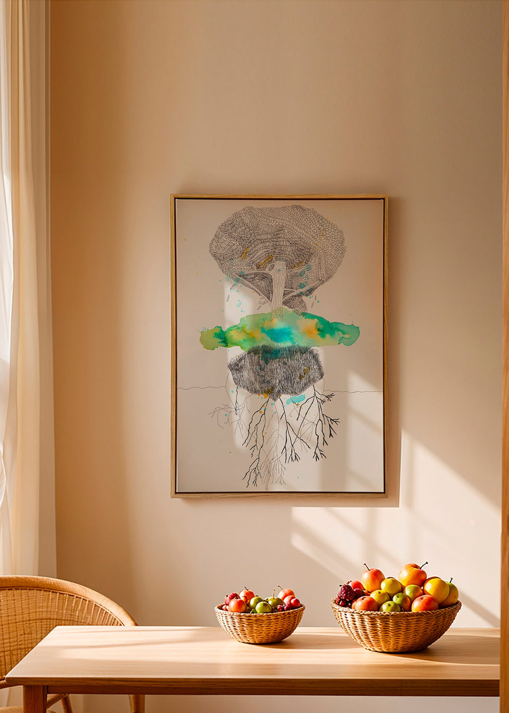 Botanisk print träd och rötter i bläck och akvarell – Canvas2