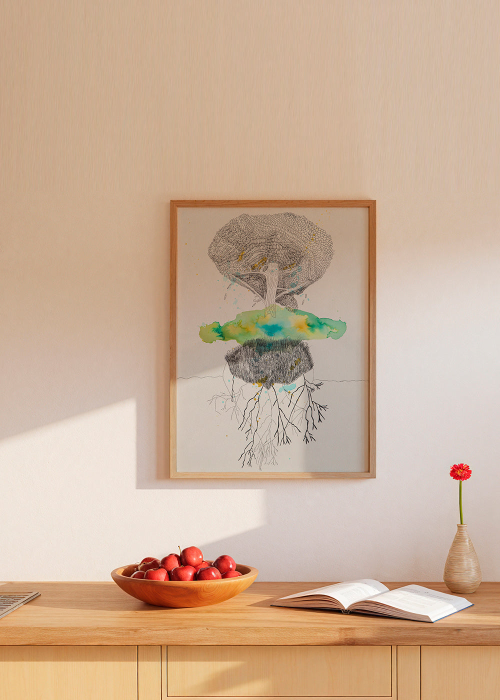 Botanisk print träd och rötter i bläck och akvarell – Product1