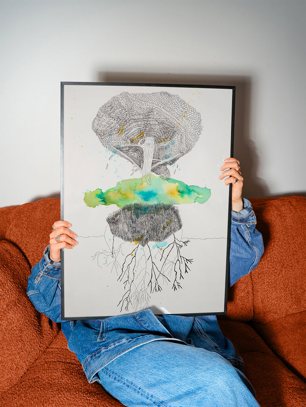 Botanisk print träd och rötter i bläck och akvarell – Product2