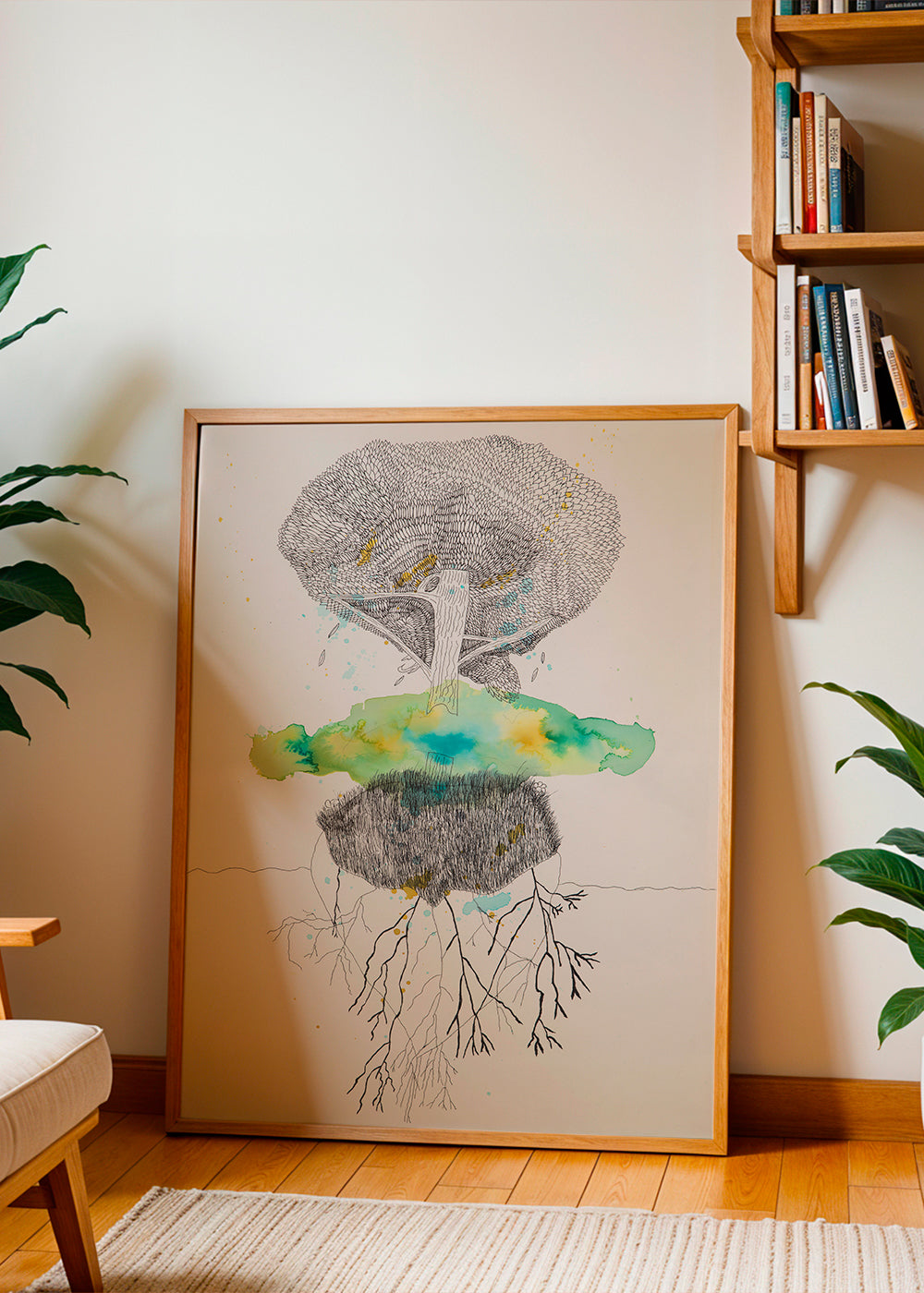Botanisk print träd och rötter i bläck och akvarell – Product3