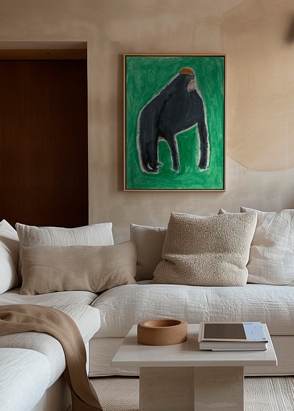 Konstverk gorilla uttrycksfull på grön bakgrund