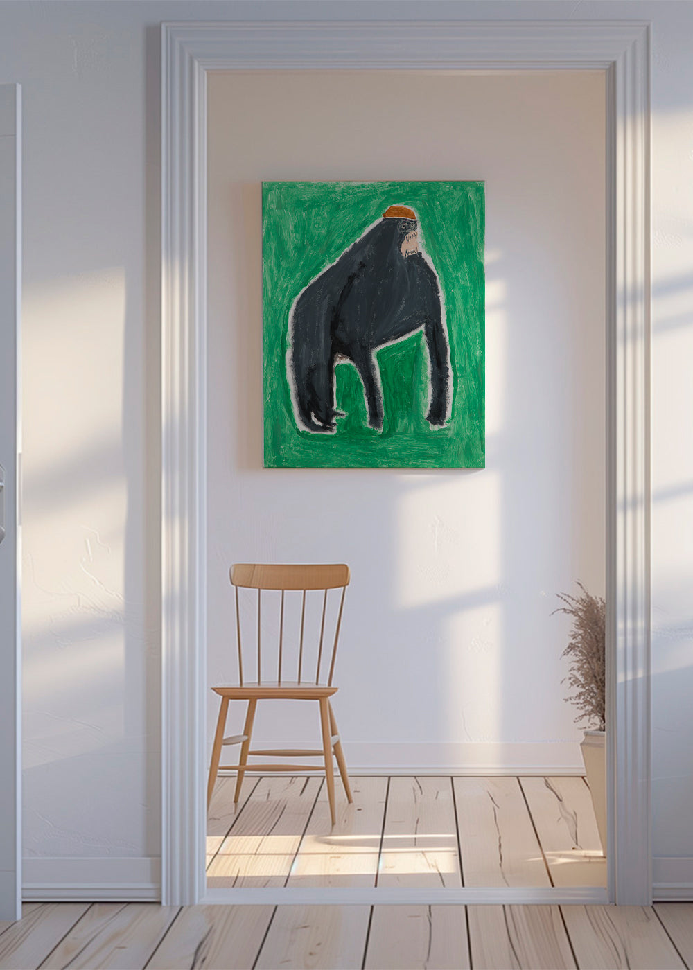 Konstverk gorilla uttrycksfull på grön bakgrund