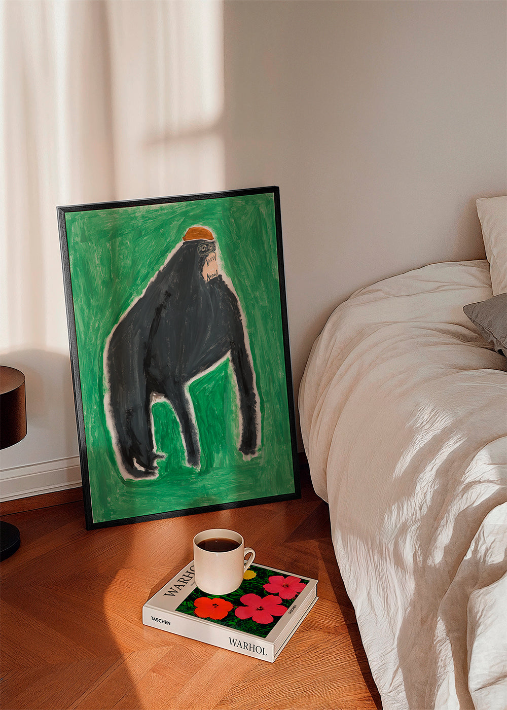 Konstverk gorilla uttrycksfull på grön bakgrund