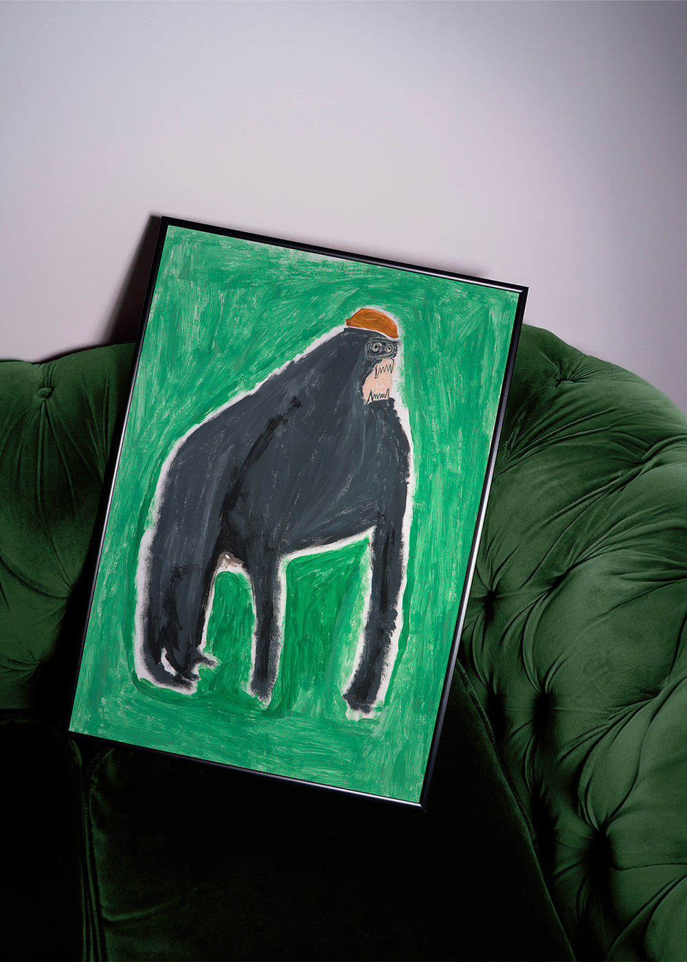 Konstverk gorilla uttrycksfull på grön bakgrund