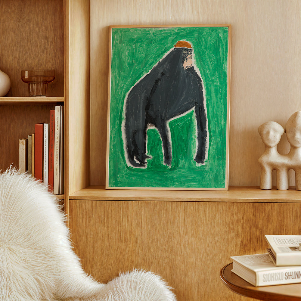 Konstverk gorilla uttrycksfull på grön bakgrund