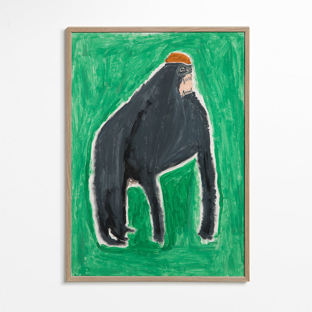 Konstverk gorilla uttrycksfull på grön bakgrund