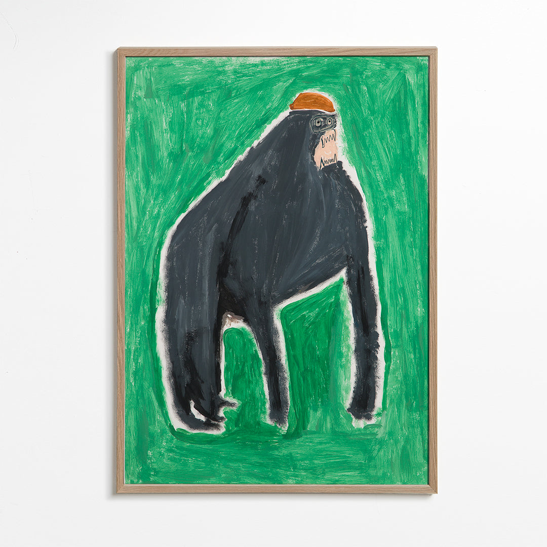 Konstverk gorilla uttrycksfull på grön bakgrund