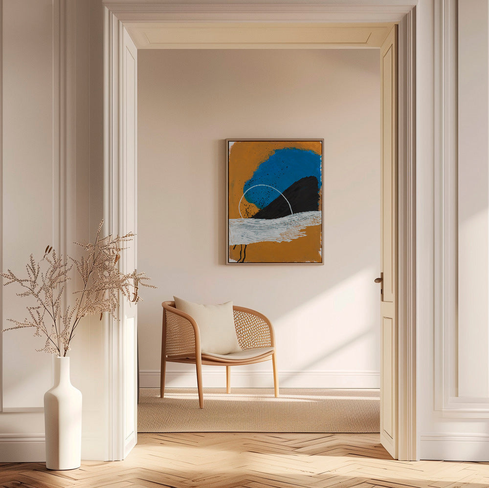 Abstrakt konst båge kust i ockra och blå – Canvas1