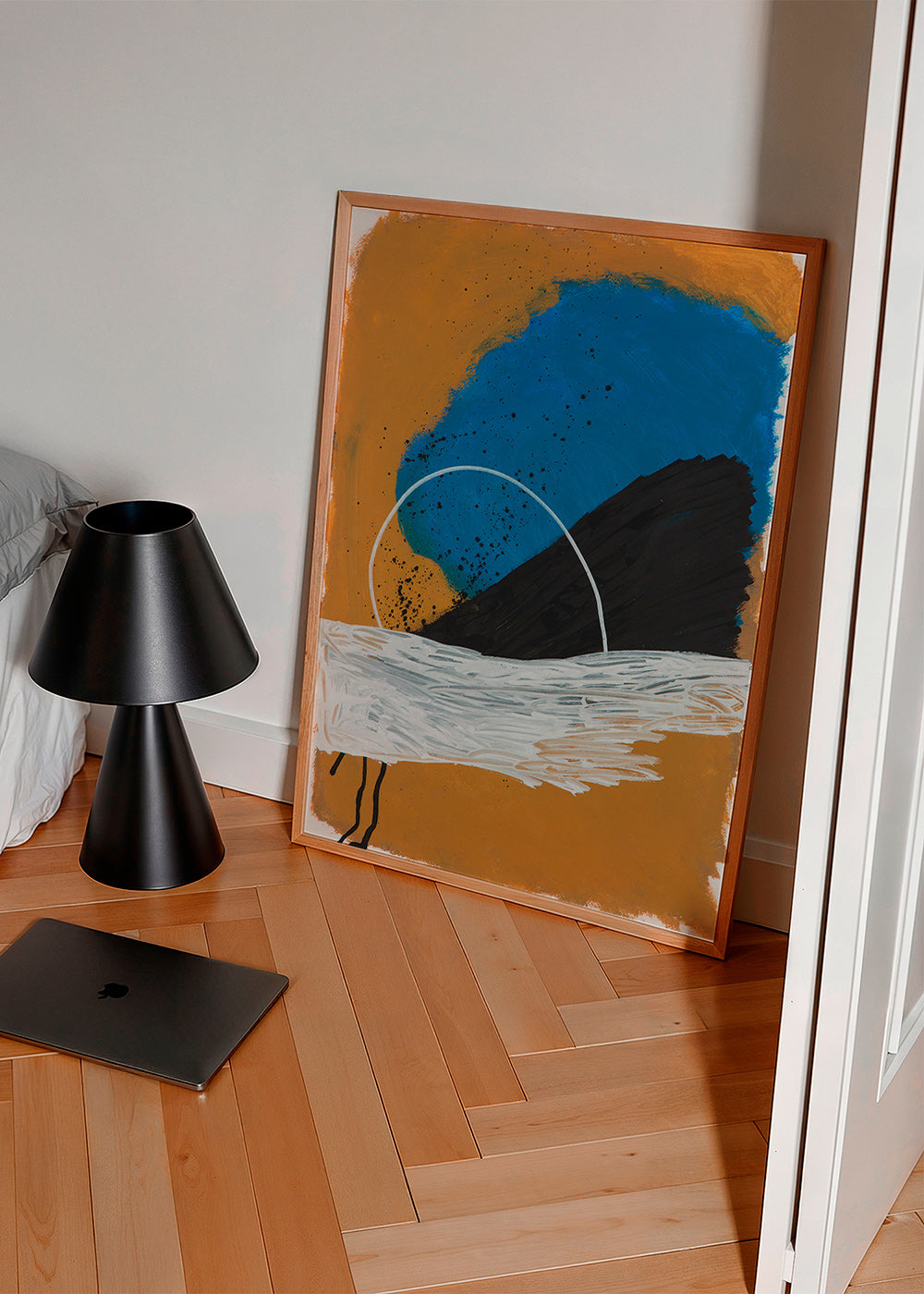 Abstrakt konst båge kust i ockra och blå – Product2