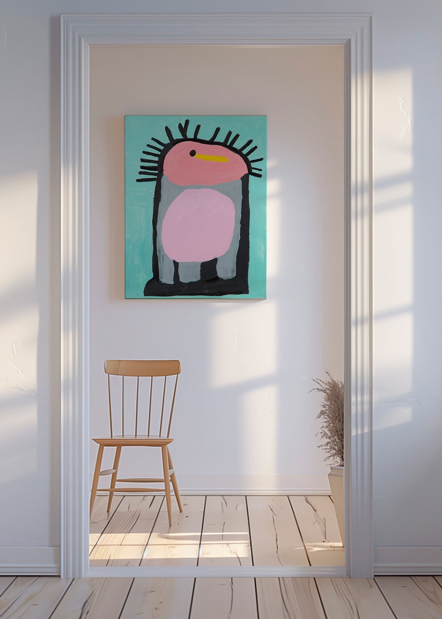 Barnposter rosa pingvin lekfull – Canvas