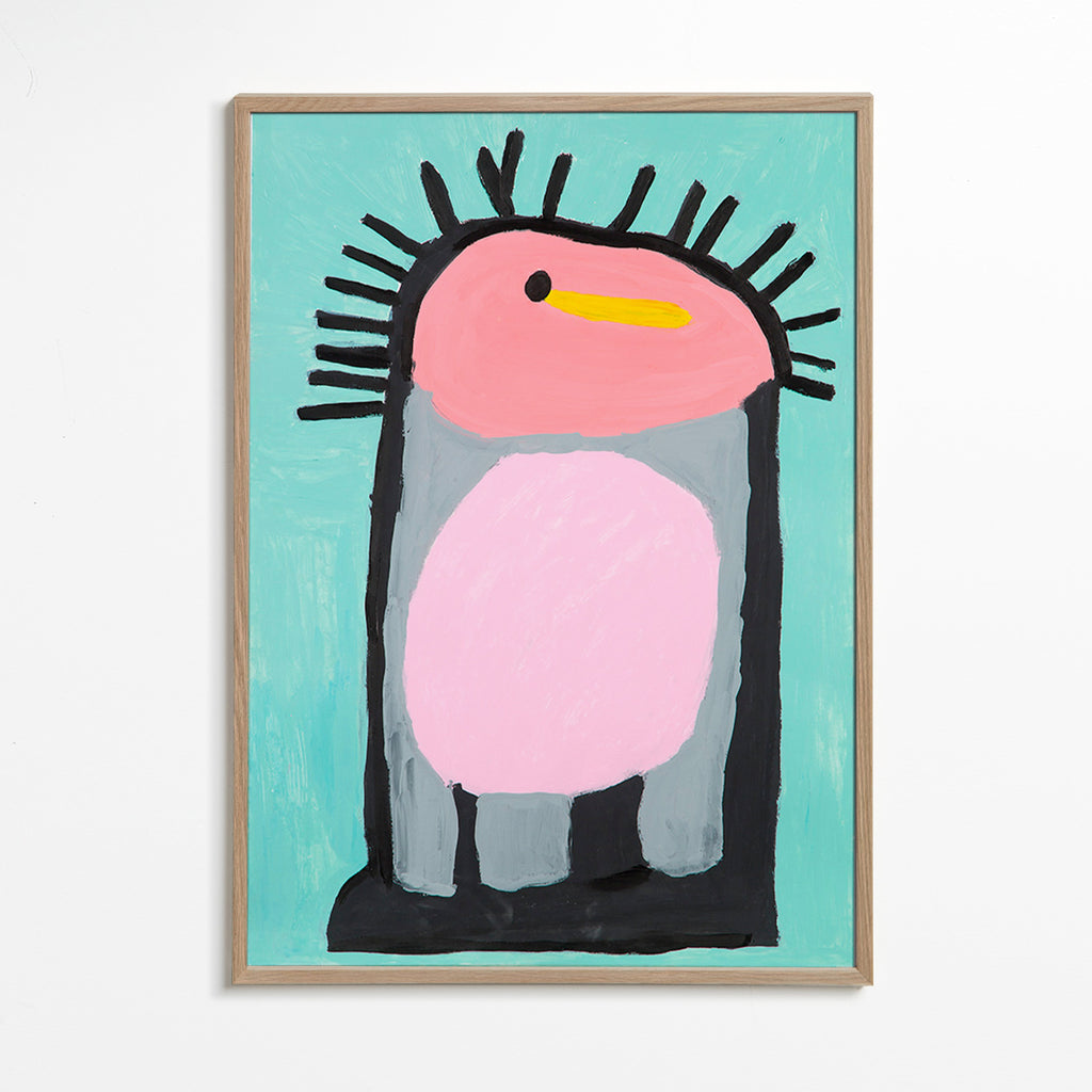 Barnposter rosa pingvin lekfull – Oak Frame