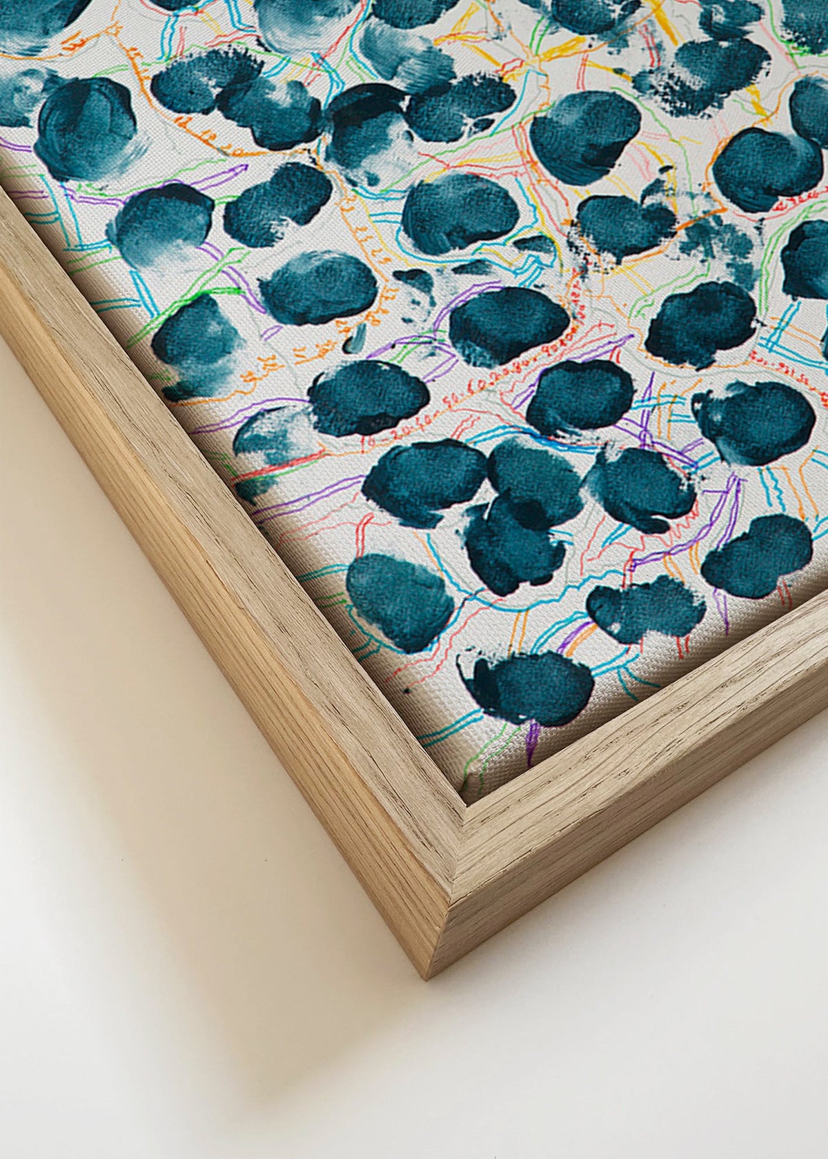 Abstrakt konstverk med mörkblå fläckar – Canvas detail
