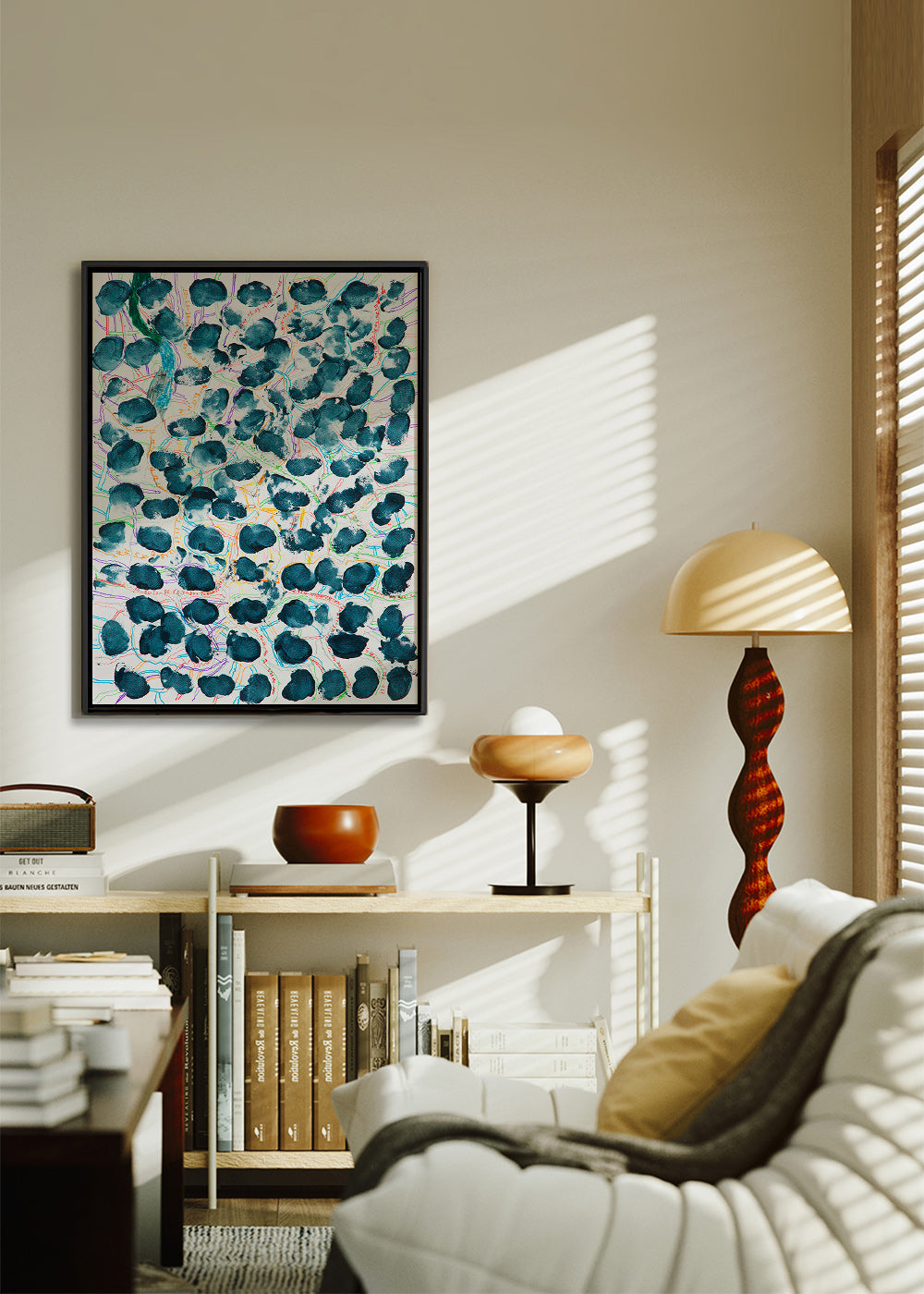 Abstrakt konstverk med mörkblå fläckar – Canvas1