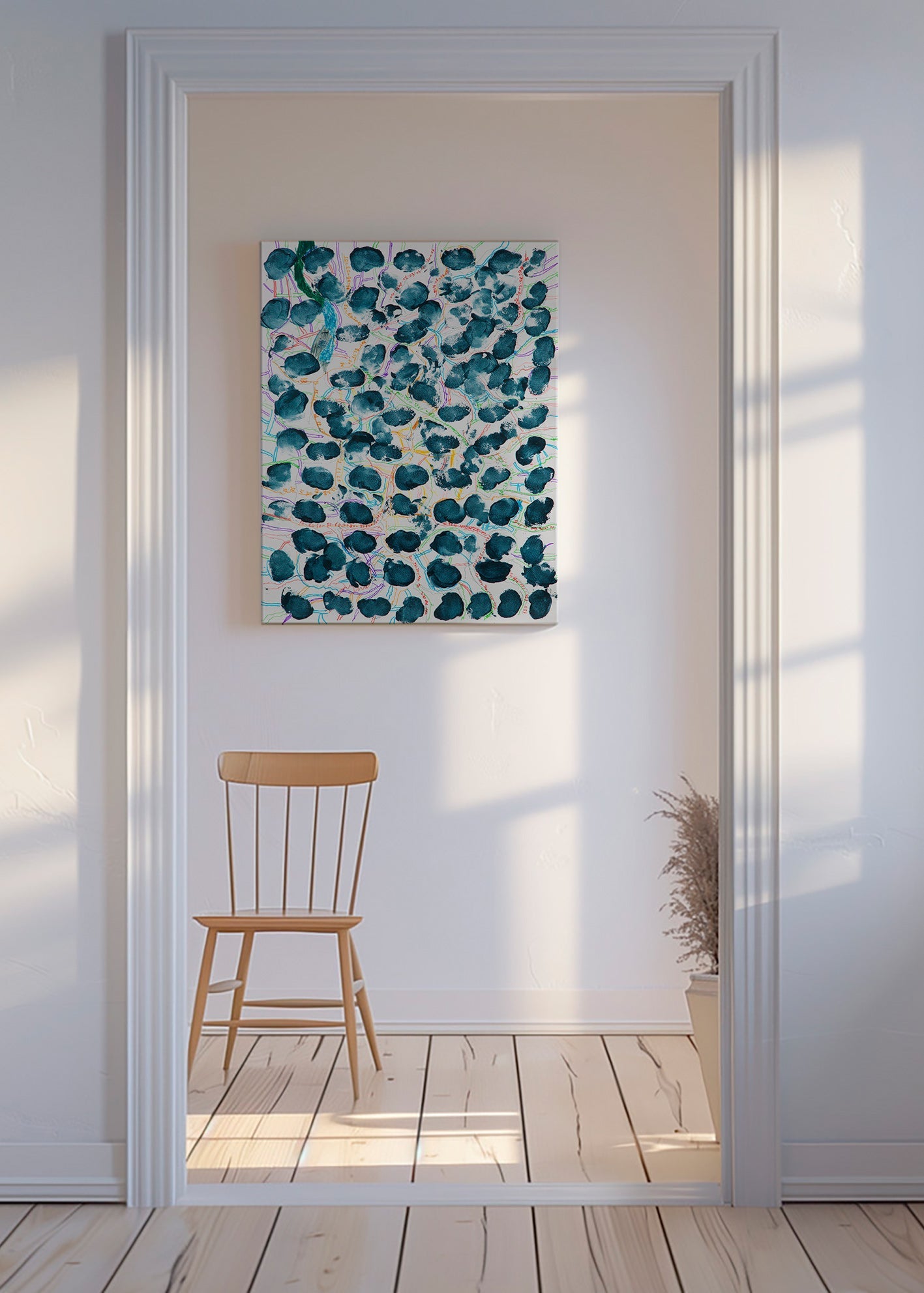 Abstrakt konstverk med mörkblå fläckar – Canvas