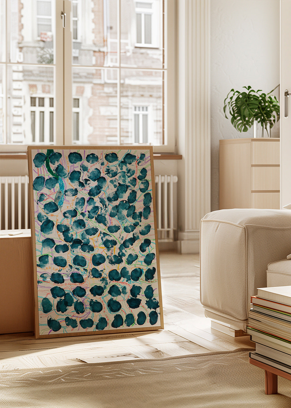 Abstrakt konstverk med mörkblå fläckar – Product1