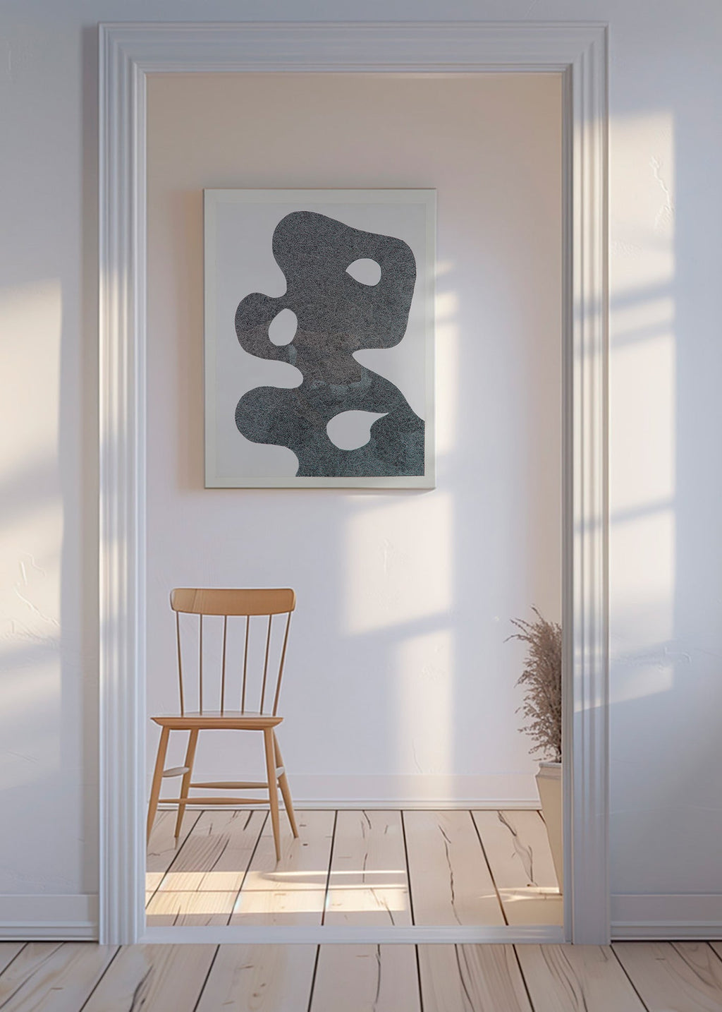 Prickigt abstrakt verk med stor siluett – Canvas