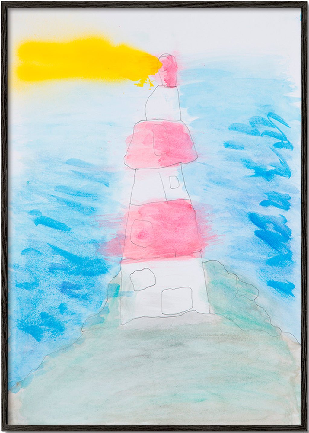 Landskapskonst: fyr i akvarell – Black Frame