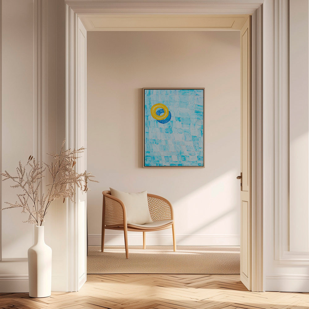 Minimalistiskt konstverk med gul badring – Canvas1