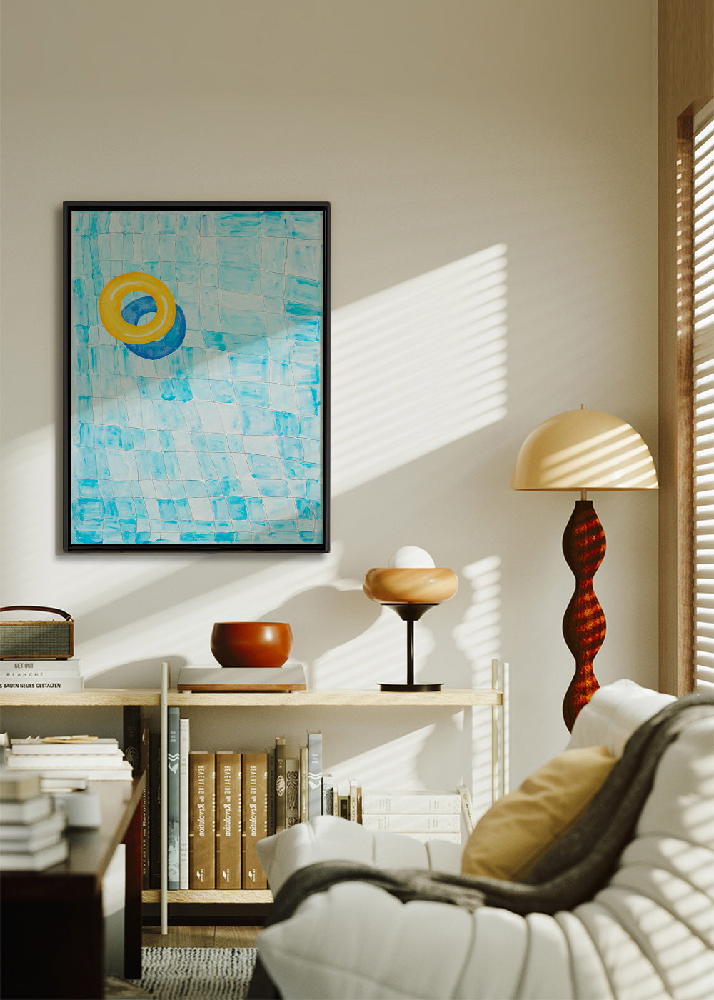 Minimalistiskt konstverk med gul badring – Canvas2