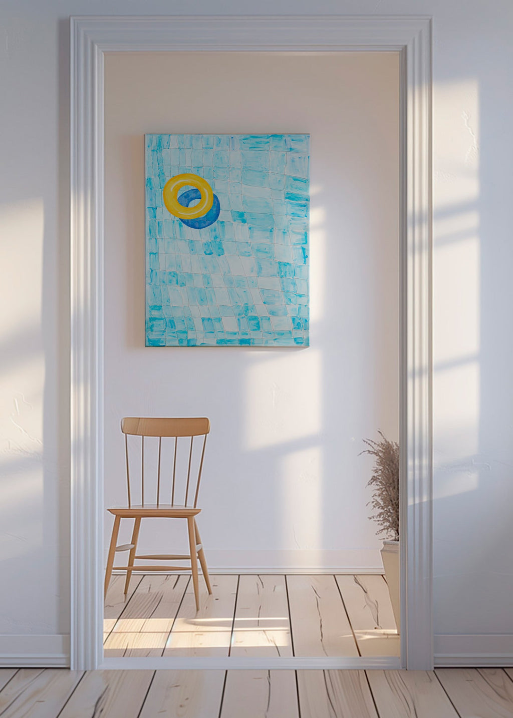 Minimalistiskt konstverk med gul badring – Canvas