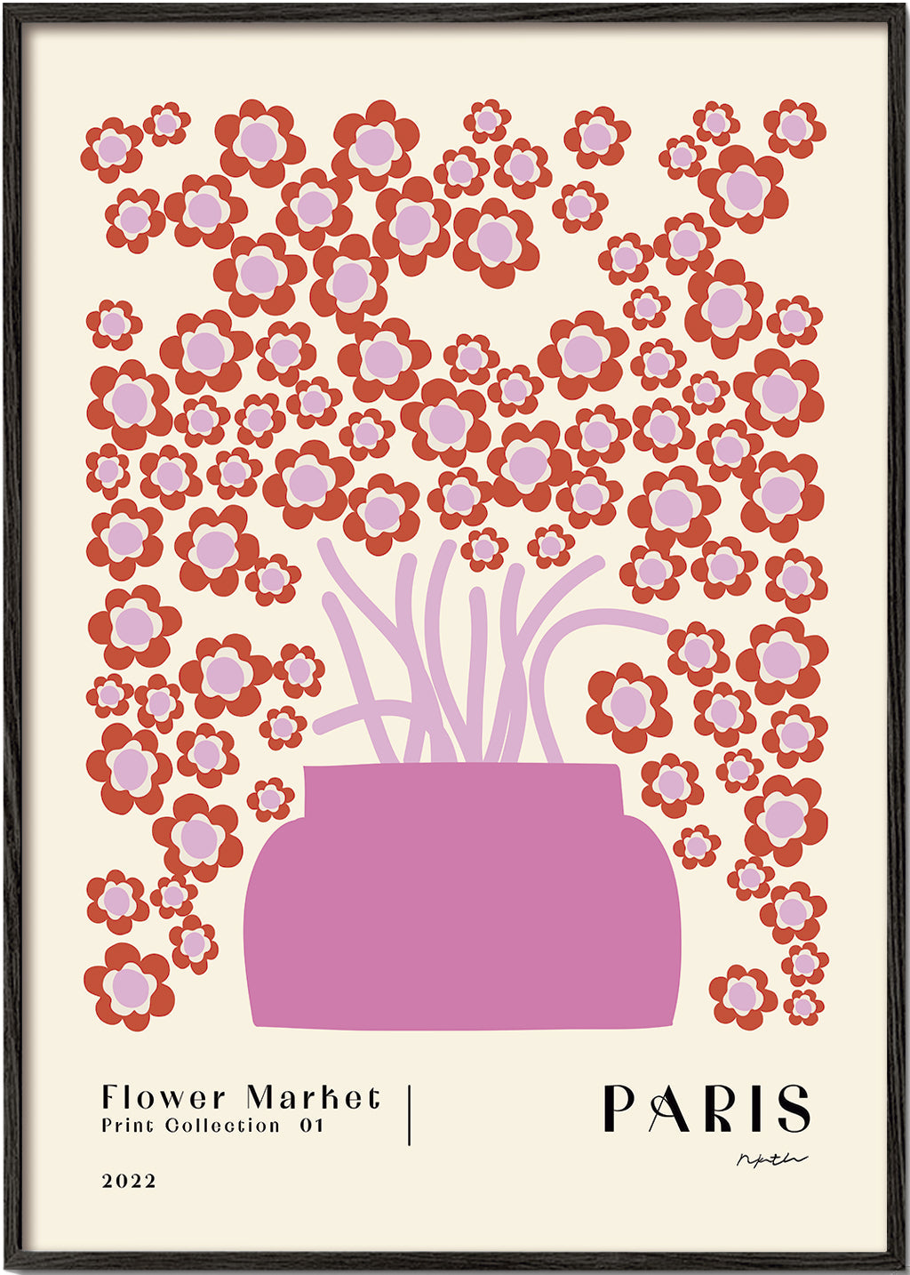 Botanisk poster Flower Market rosa vas