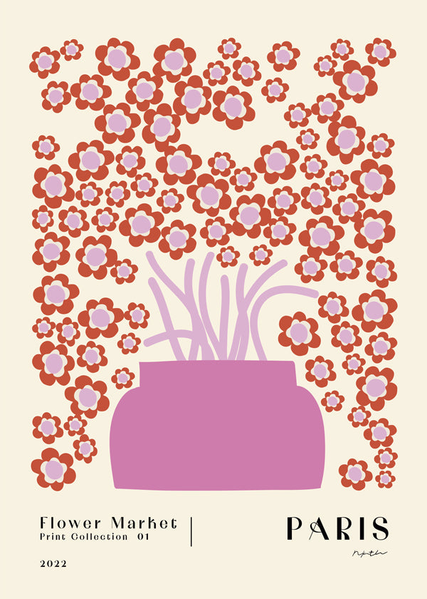 Botanisk poster Flower Market rosa vas