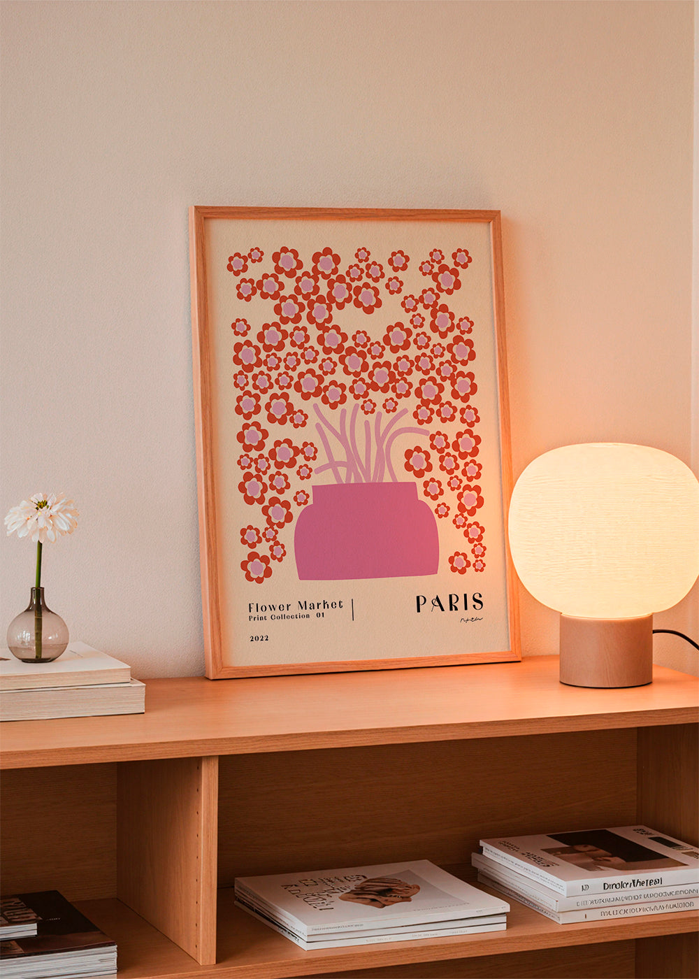 Botanisk poster Flower Market rosa vas