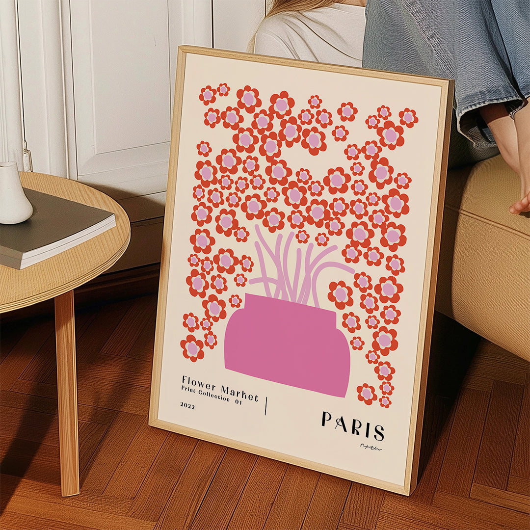 Botanisk poster Flower Market rosa vas