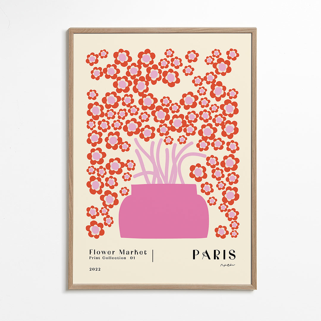 Botanisk poster Flower Market rosa vas