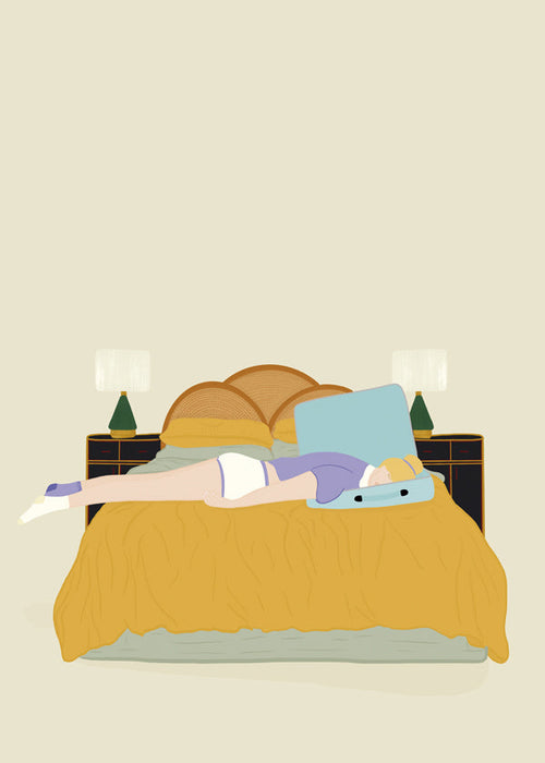 Illustration av person liggande i säng
