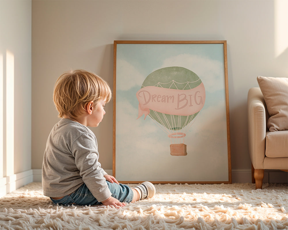 Barnposter med luftballong och text