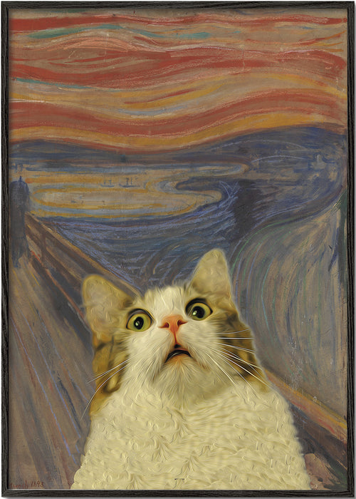 Konstverk: katt på expressionistiskt landskap