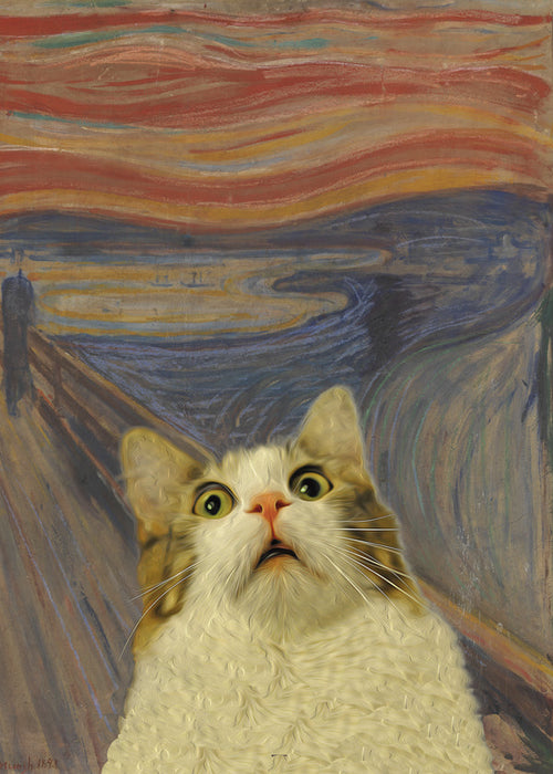 Konstverk: katt på expressionistiskt landskap
