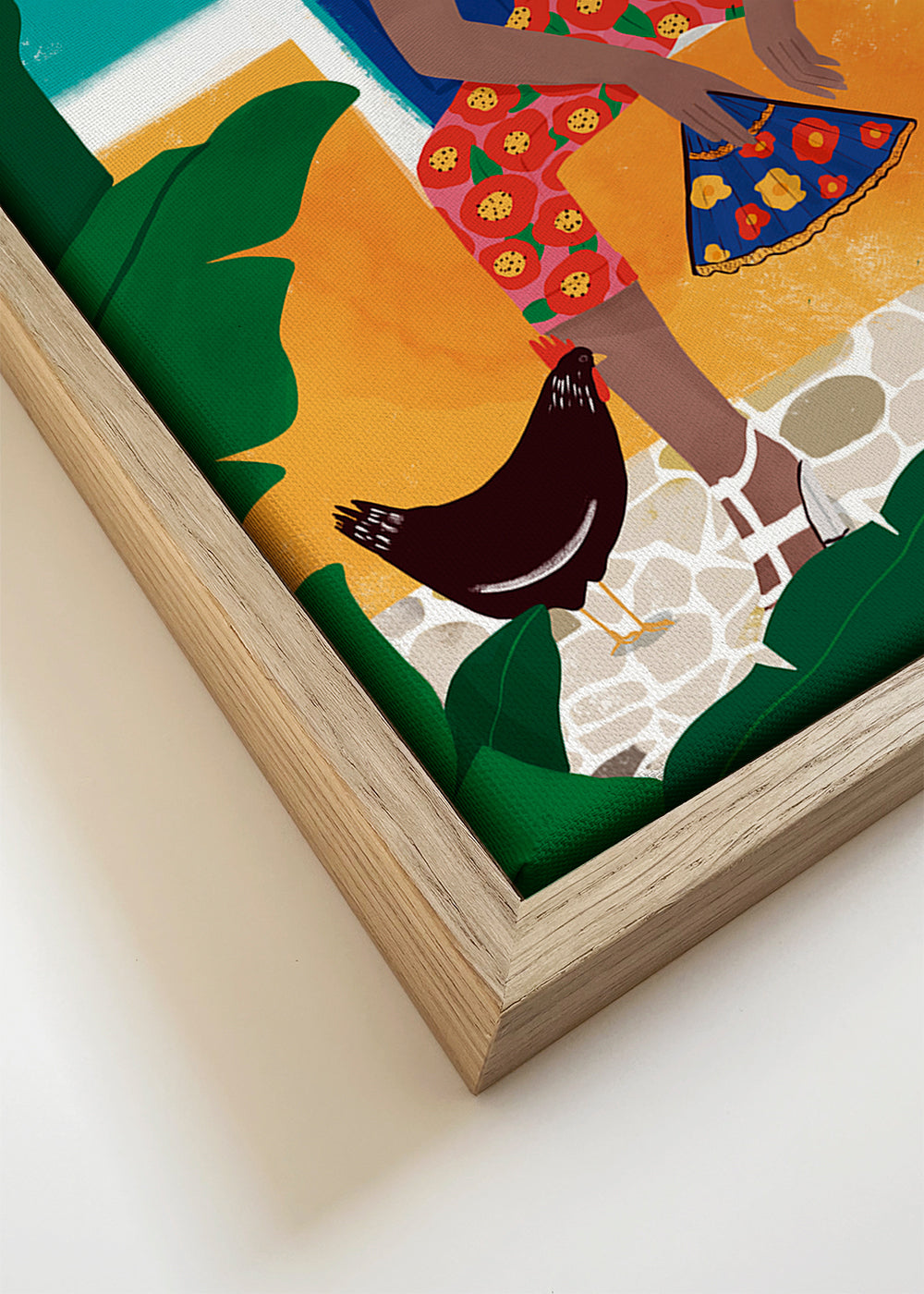 Illustration kvinna sittande bland tropiska blad
