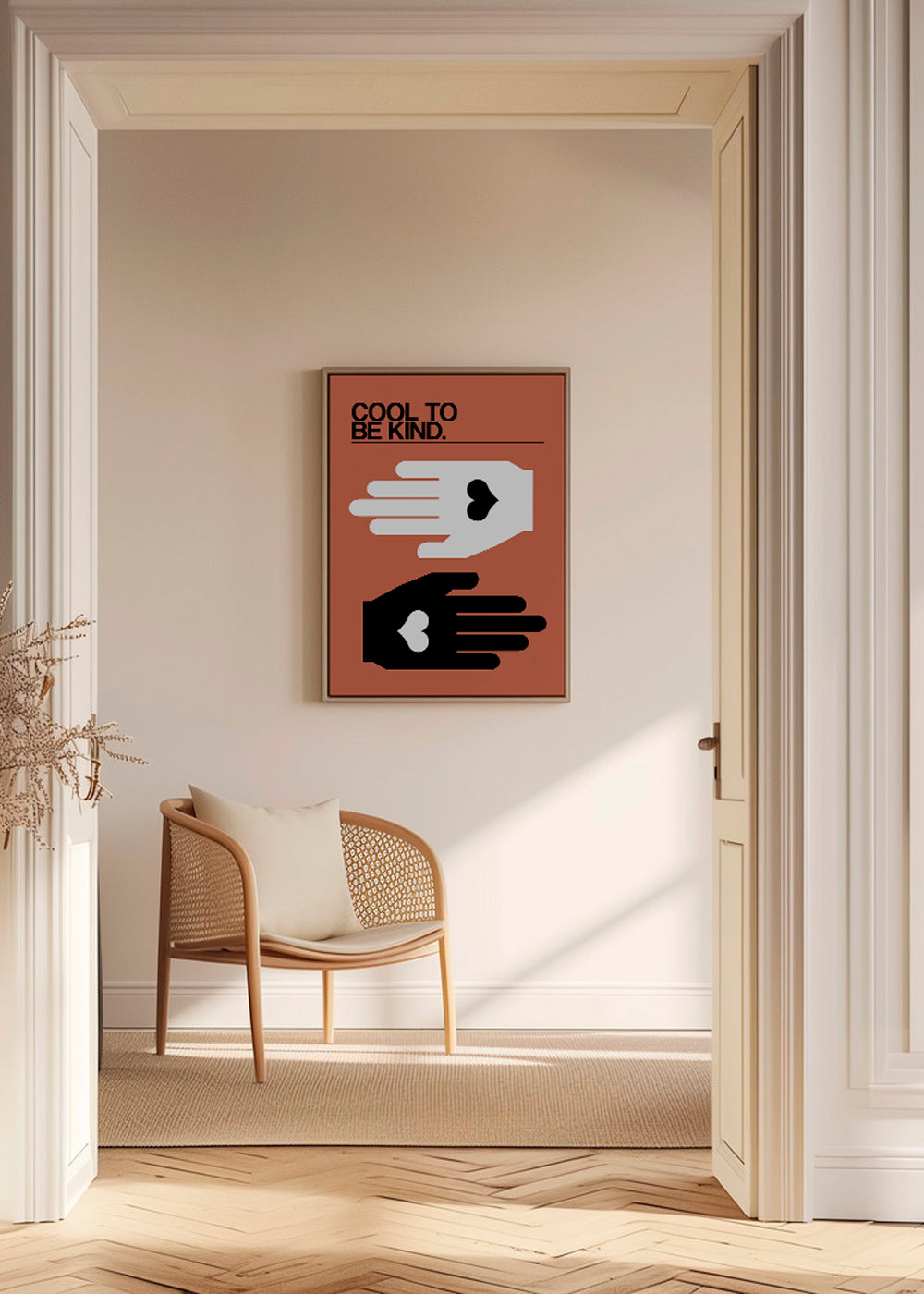 Illustration händer med hjärta på laxrosa