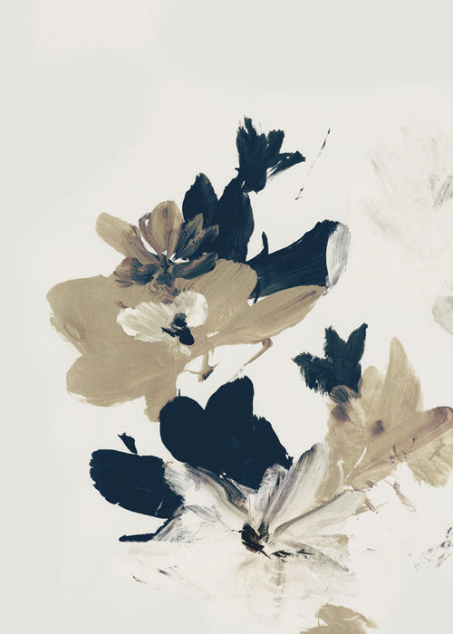 Botaniskt tryck med beige och blå penseldrag