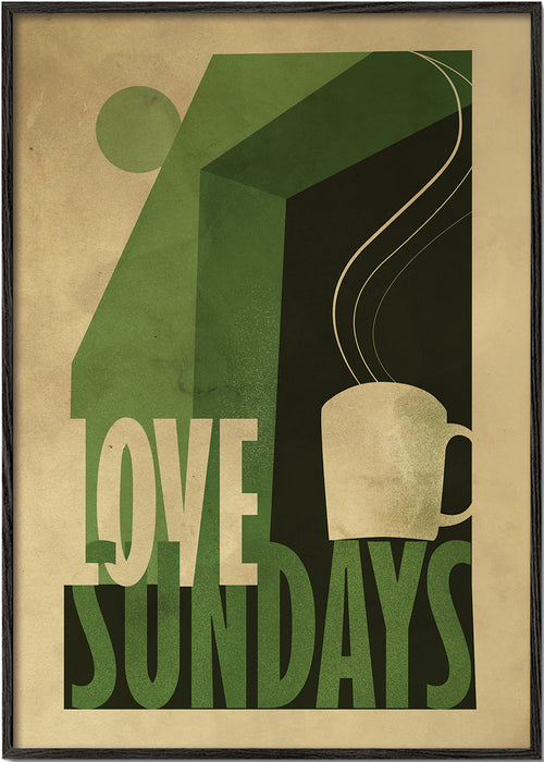 Kökskonst Love Sundays med ångande kopp