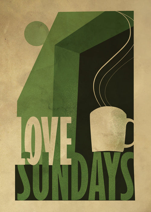 Kökskonst Love Sundays med ångande kopp