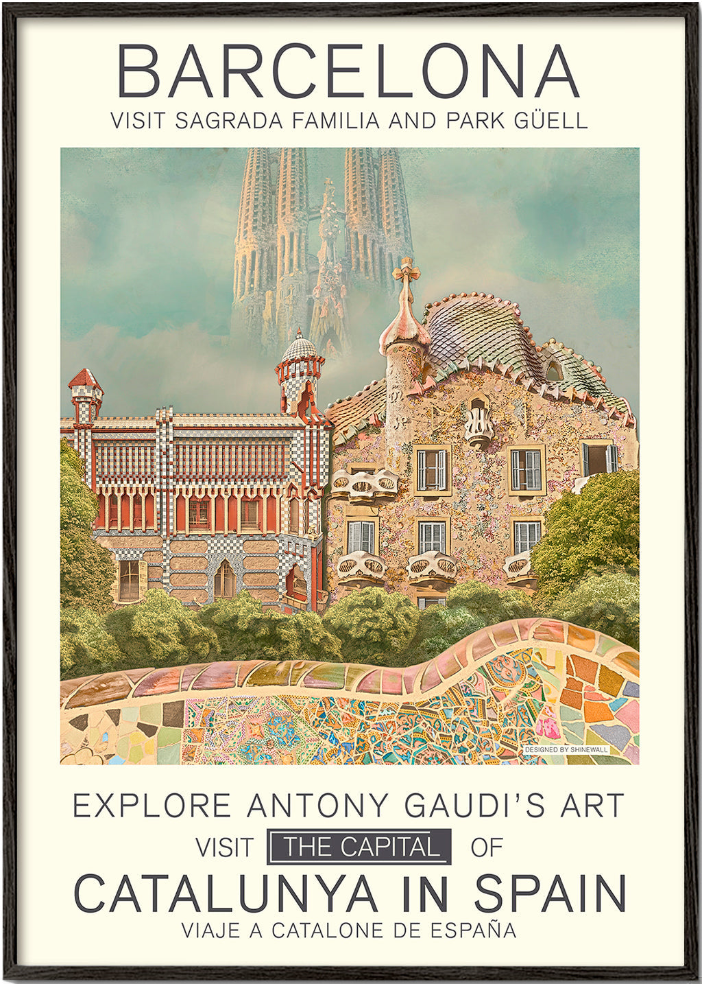 Stadsposter Barcelona i Gaudí-stil