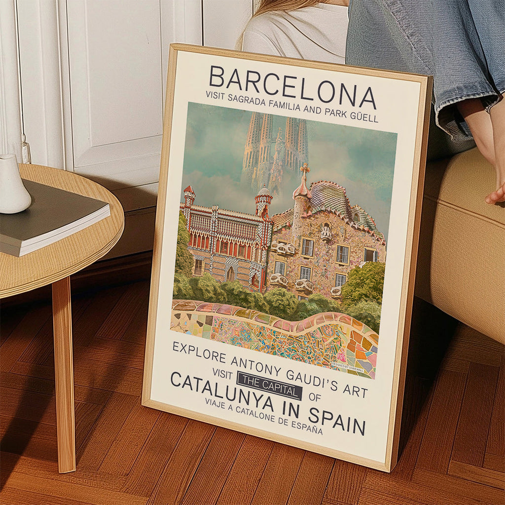 Stadsposter Barcelona i Gaudí-stil