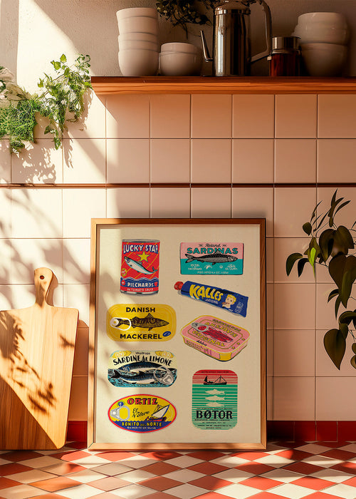 Kökskonst med illustrerade konservetiketter