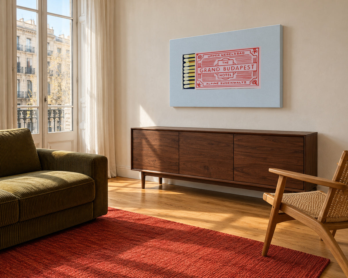 The Grand Budapest Hotel Poster - Unframed canvas in an interior