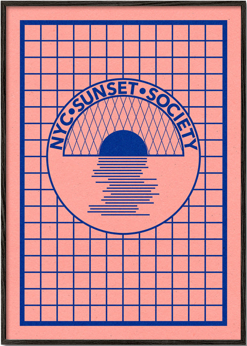 Illustration NYC Sunset grafisk i blått och rosa