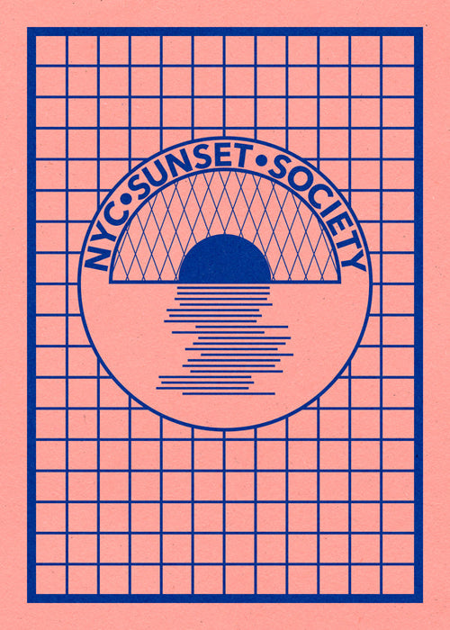 Illustration NYC Sunset grafisk i blått och rosa