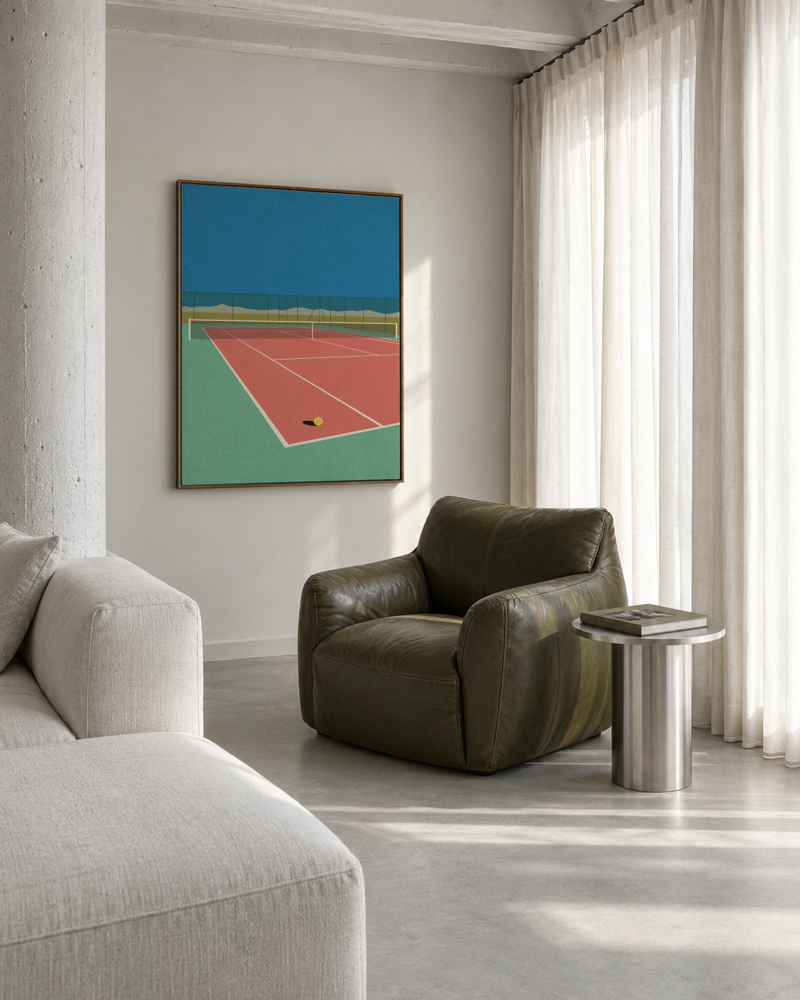 Tennis Court In the Desert - Framed canvas in an interior