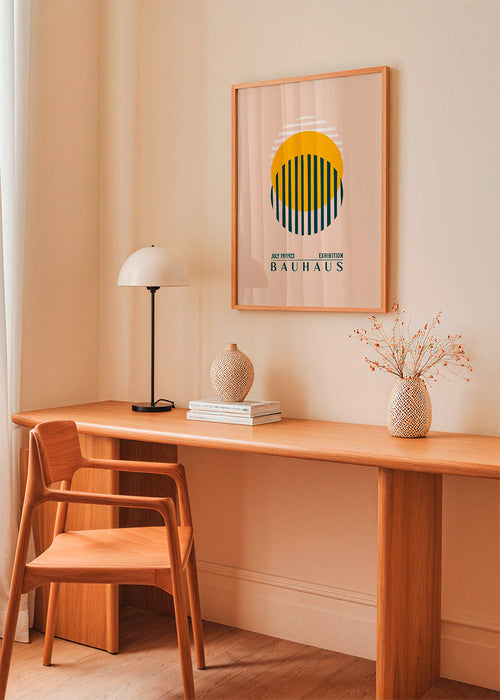 Bauhaus geometrisk illustration med cirkel och ränder
