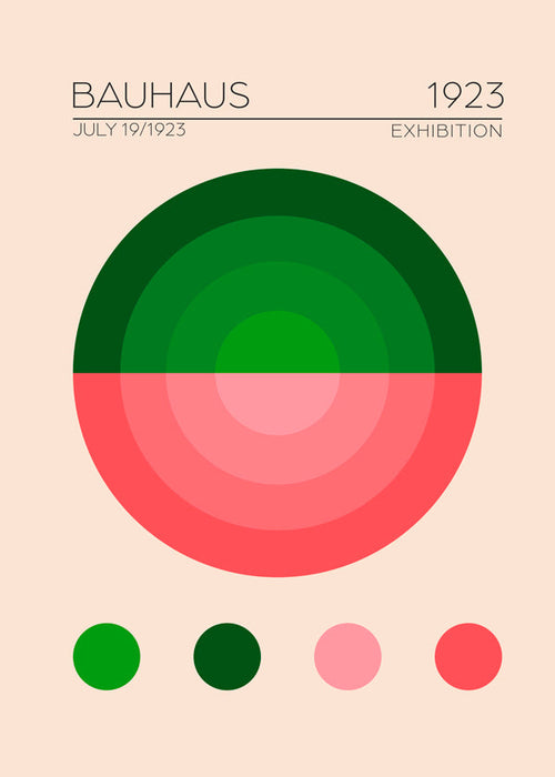 Geometrisk poster Bauhaus grön och rosa cirkel