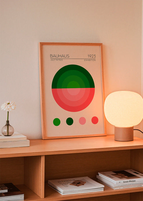 Geometrisk poster Bauhaus grön och rosa cirkel