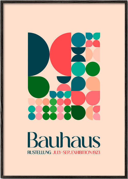 Geometrisk Bauhaus-affisch med block och typografi